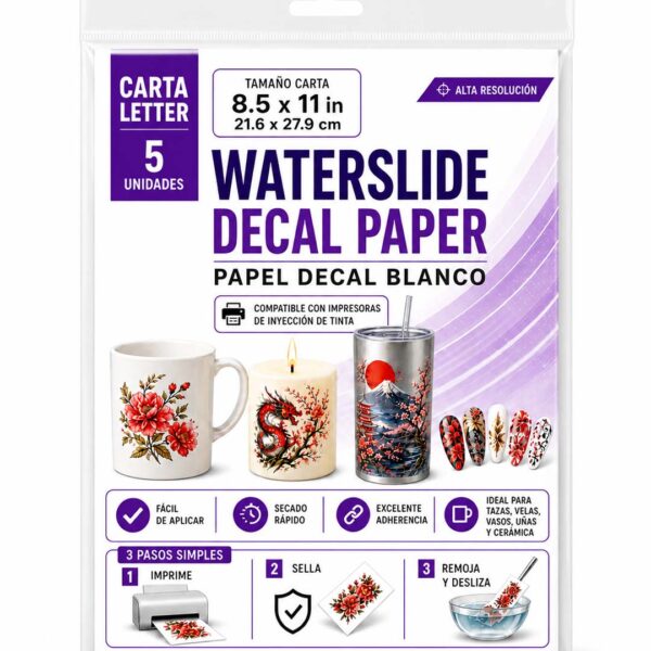 Papel Blanco Decal Waterslide 5 hojas