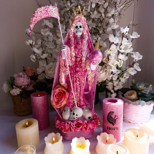 Santa Muerte Premium Glitter Rosa Amor y Pureza