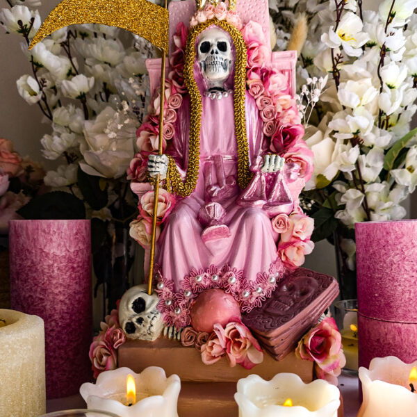 Santa Muerte Coronada en el trono Rosa - 36cm