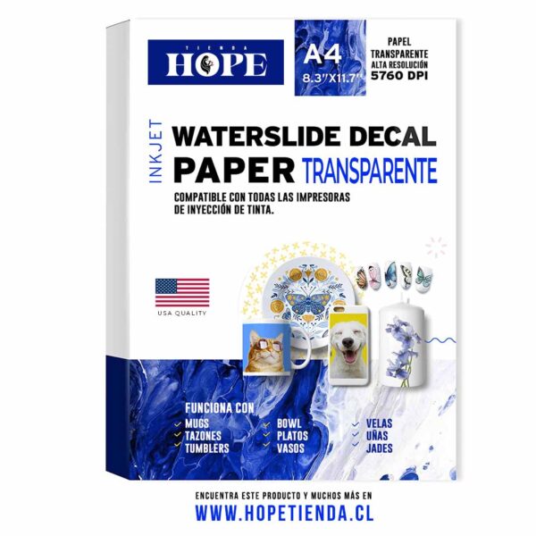 Papel A4 transparente decal waterslide 5 hojas Inyección de Tinta