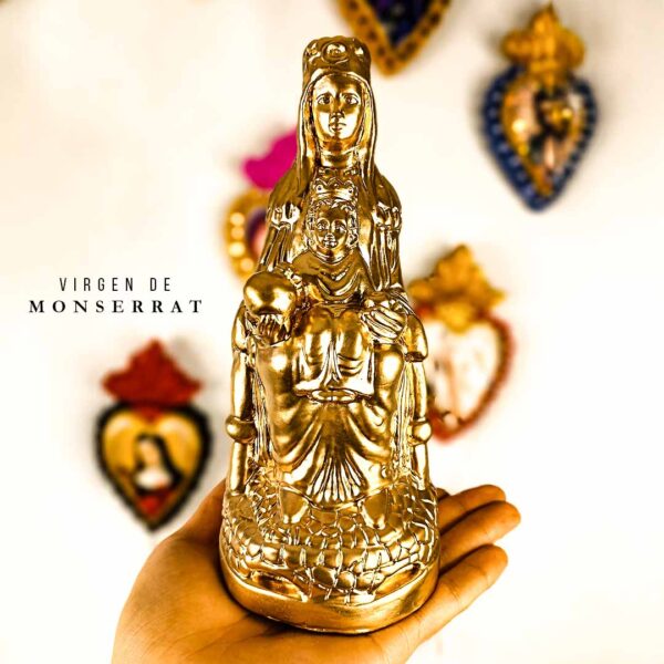 Virgen de Monserrat Efecto Oro Cromado 22cm