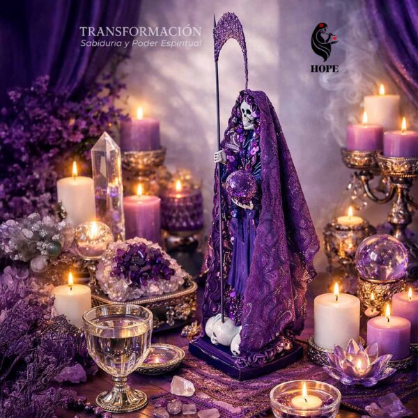 Santa Muerte Morada - Transformación, Sabiduría y Poder Espiritual 30cm
