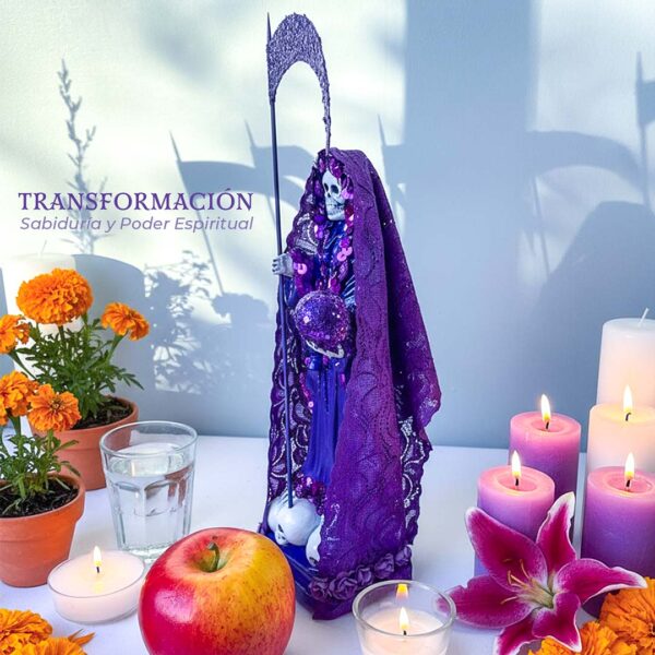 Santa Muerte Morada - Transformación, Sabiduría y Poder Espiritual 30cm