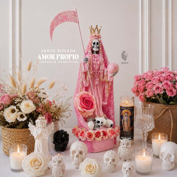 Santa Muerte Rosada: amor, sanación y energía femenina para tu altar 46cm
