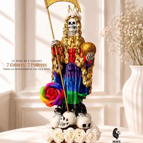 Santa Muerte 7 colores 7 poderes - equilibrio completo de protección, amor, prosperidad y paz espiritual.