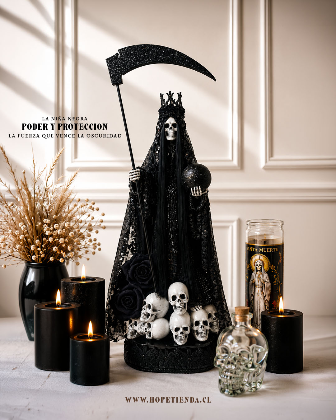 Santa Muerte Negra - Proteccion y Justicia - Guardiana del destino - 74 cm