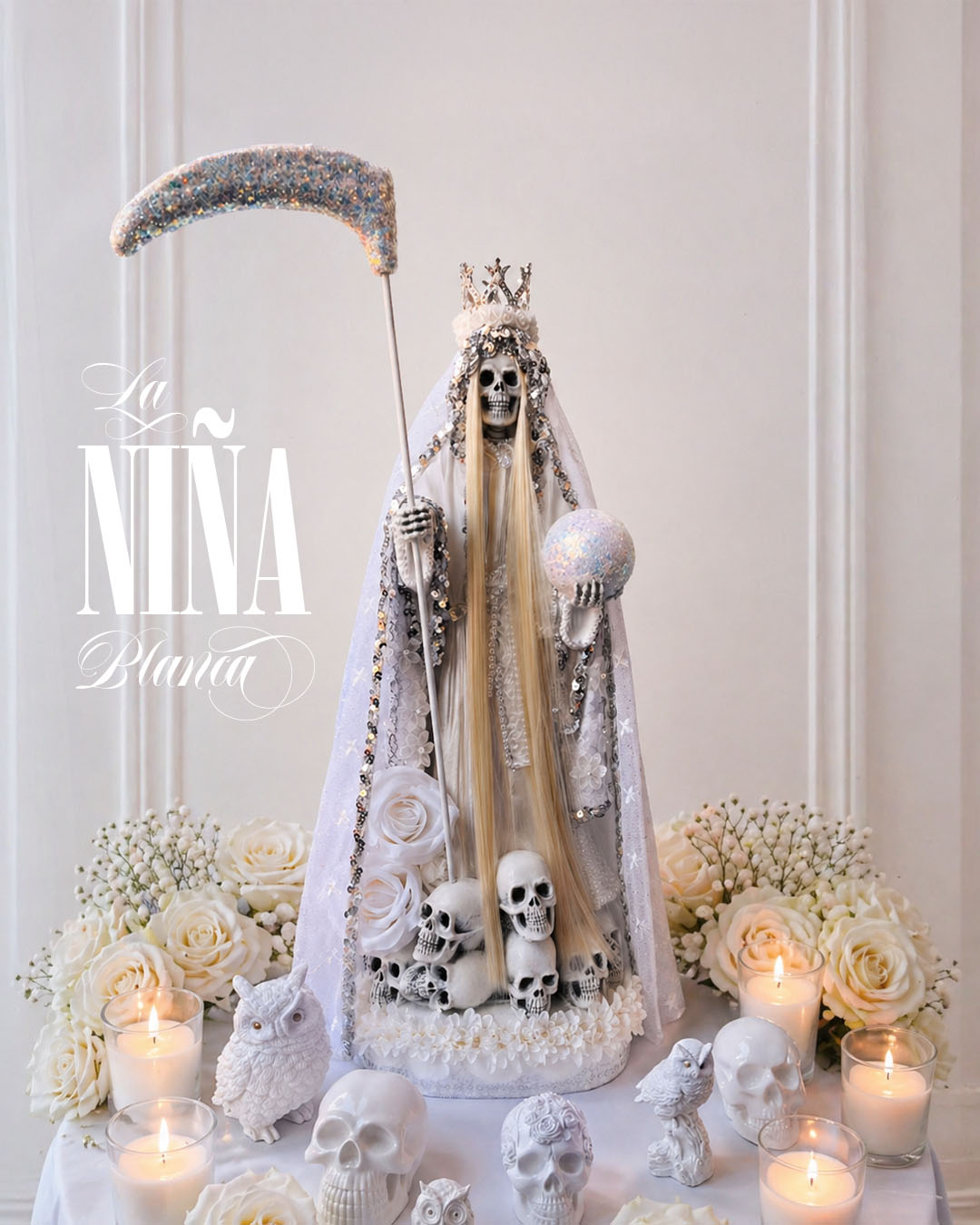 La Niña Blanca Escultura Decorativa Religiosa de Protección y Paz 72cm