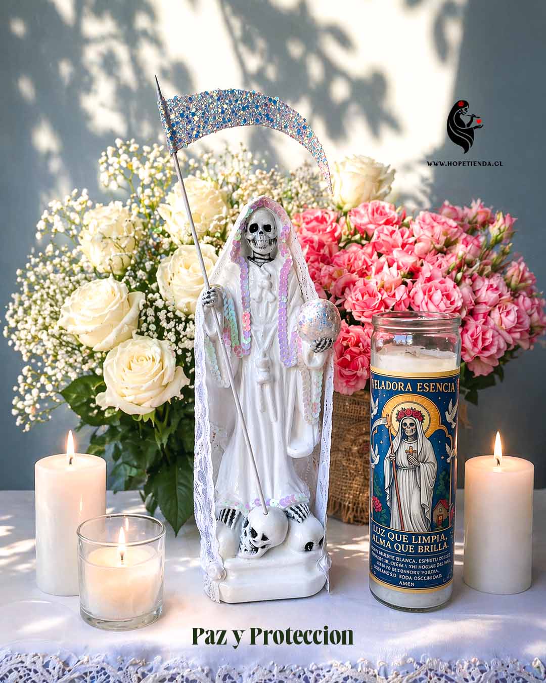 Santa Muerte La Niña Blanca - Paz y limpieza espiritual 30cm