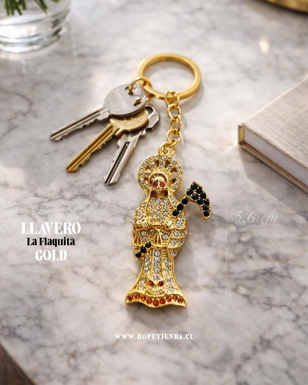 Llavero amuleto Santa Muerte Dorado Brillante