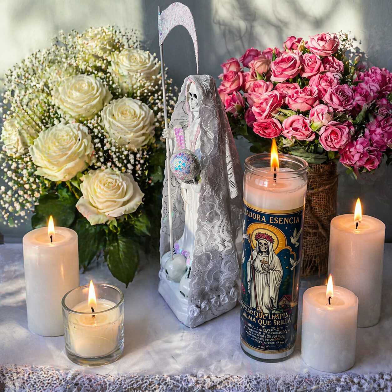 Santa Muerte La Niña Blanca - Paz y limpieza espiritual 30cm - Imagen 2