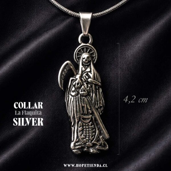 Collar Amuleto La Flaquita Silver Grim Reaper