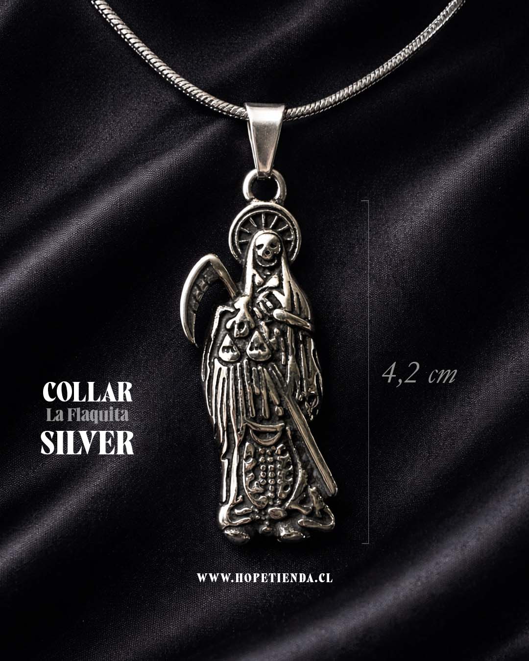 Collar Amuleto La Flaquita Silver Grim Reaper