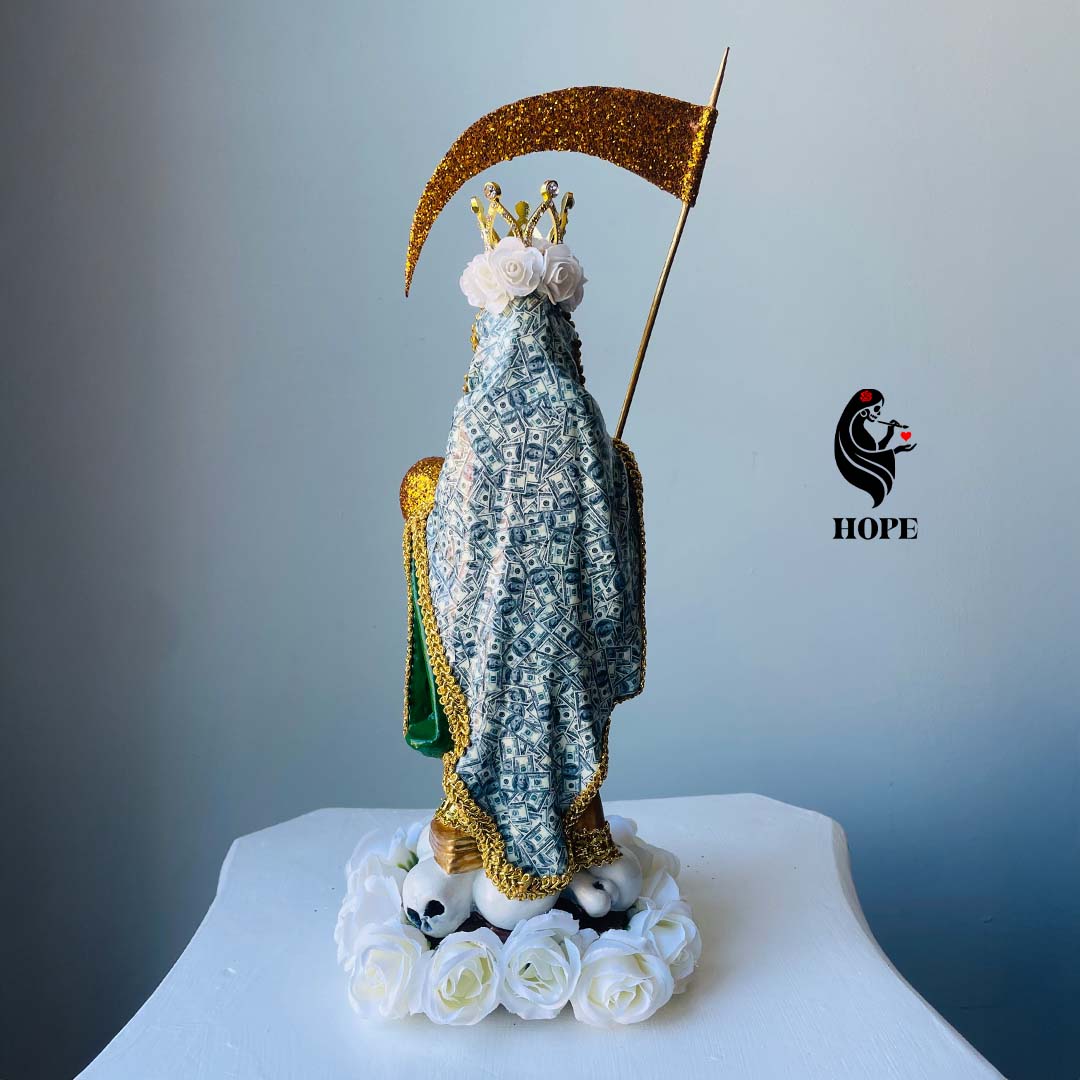 Santa Muerte Premium Dorada y Dolares - Abundancia, Exito, Estabilidad en 30cm - Imagen 2