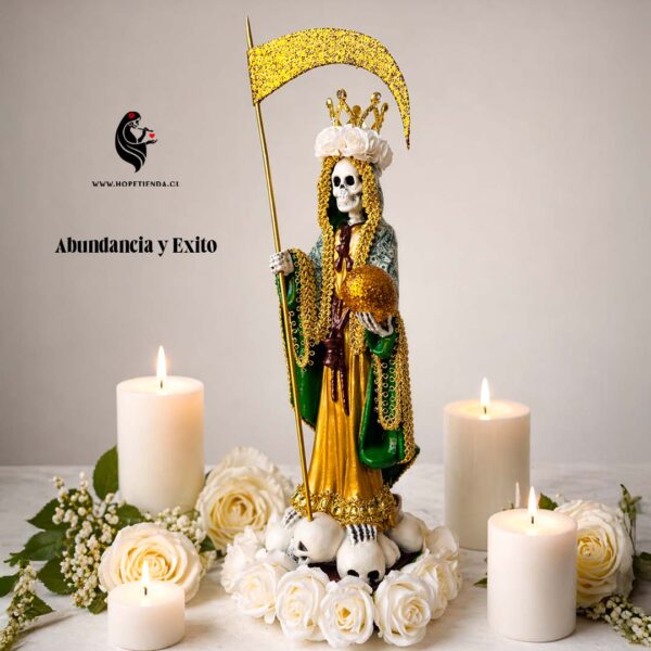 Santa Muerte Premium Dorada y Dolares  - Abundancia, Exito, Estabilidad en 30cm