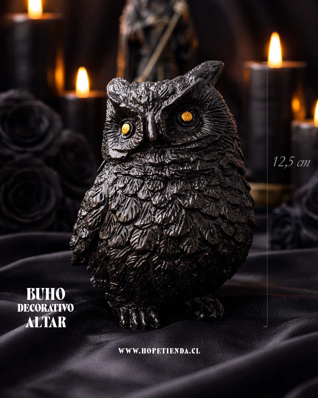 Buho Negro decorativo altar 12,5 cm