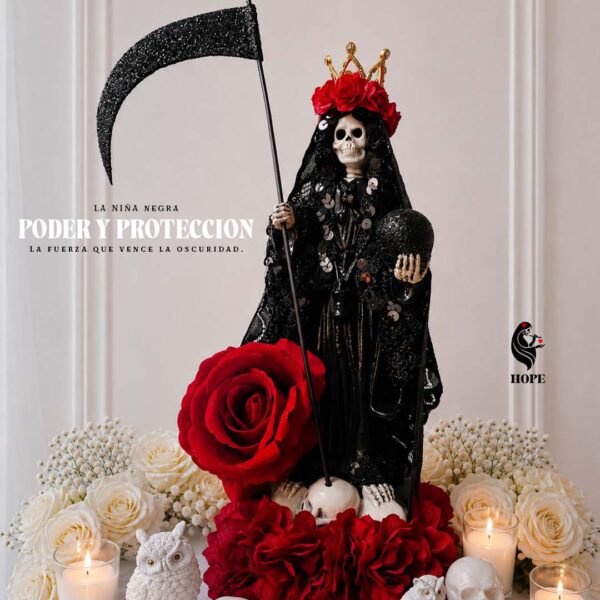 Santa Muerte Negra Premium - Protección y Fuerza 30cm