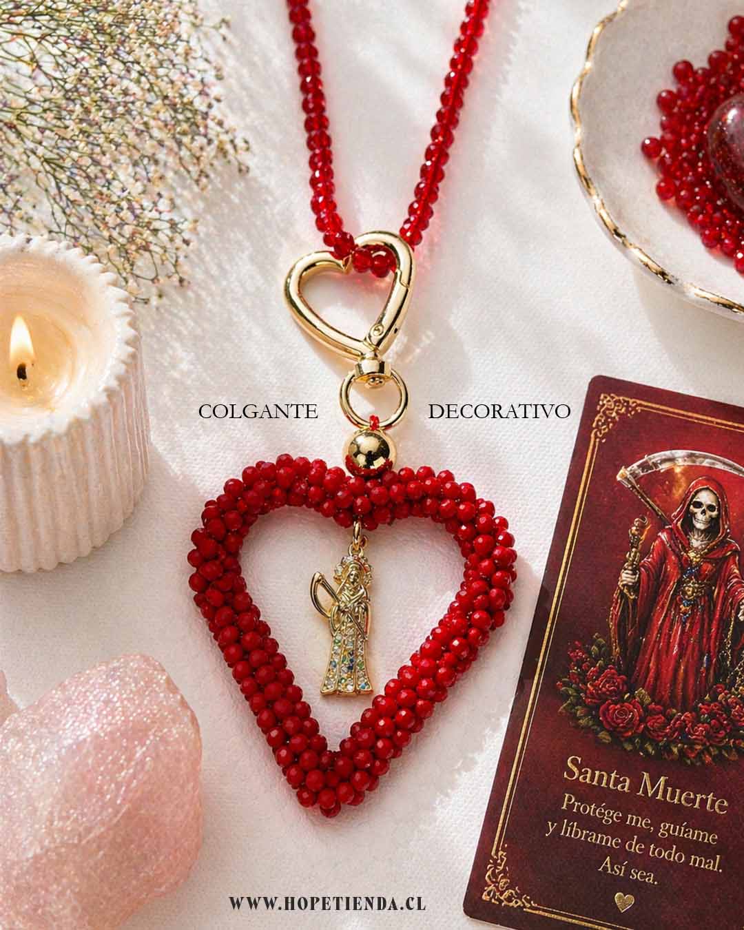 Colgante amuleto corazon rojo con dije espiritual - Imagen 2