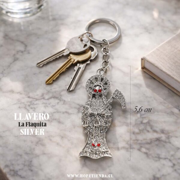 Llavero amuleto Santa Muerte Plateado Brillante