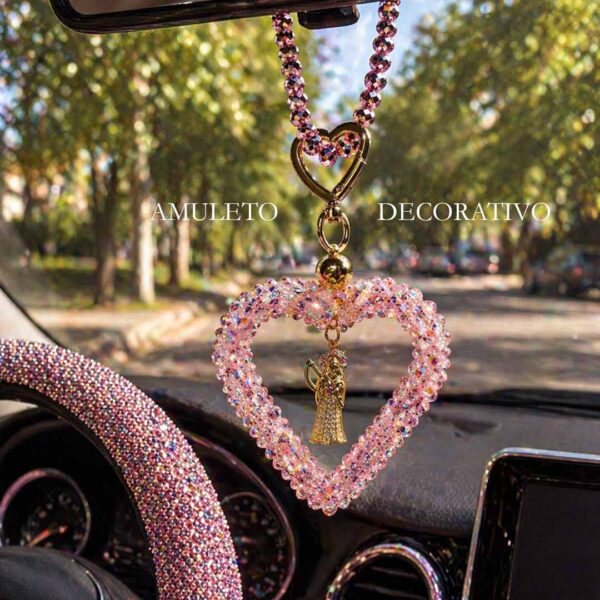 Colgante amuleto corazon rosa con dije espiritual