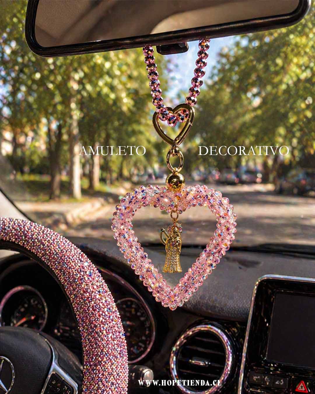 Colgante amuleto corazon rosa con dije espiritual