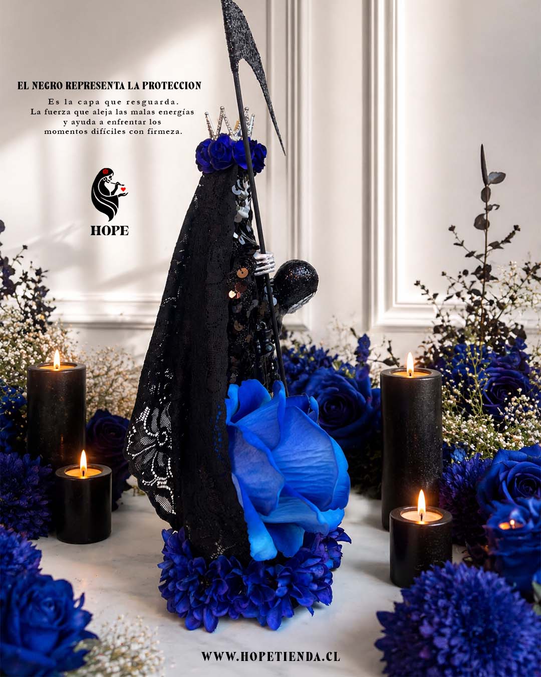 Santa Muerte Negra y Azul Protección y Sabiduría - Imagen 3