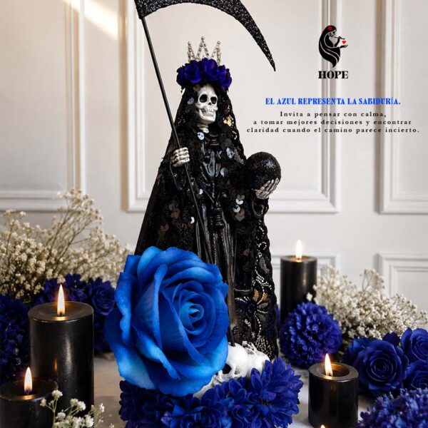 Santa Muerte Negra y Azul Protección y Sabiduría