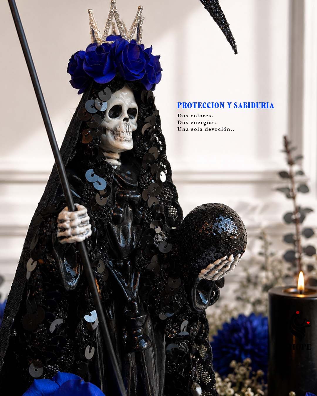 Santa Muerte Negra y Azul Protección y Sabiduría - Imagen 6